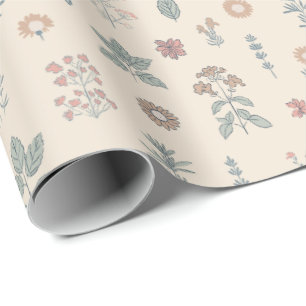 Papel De Presente Ervas Silvestres Rústicas   Boho Moderno Botânico