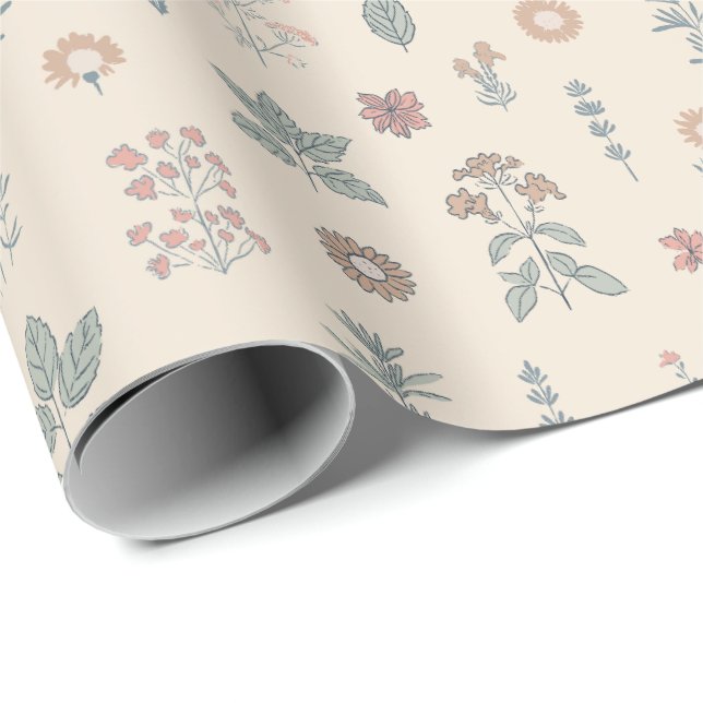 Papel De Presente Ervas Silvestres Rústicas | Boho Moderno Botânico (Ponta do rolo)