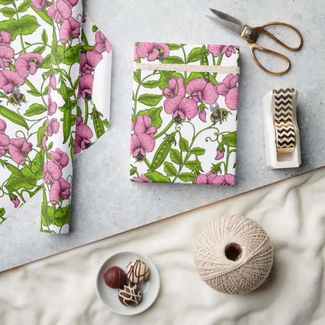 Papel De Presente Ervilhas doces e espécimes do gênero Bombus spp.,  (Artesanato)