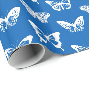 Papel De Presente Esboço, azuis cobaltos e branco da borboleta