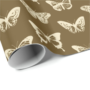 Papel De Presente Esboço da borboleta, bege em castanho de chocolate