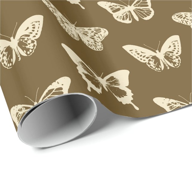 Papel De Presente Esboço da borboleta, bege em castanho de chocolate (Ponta do rolo)