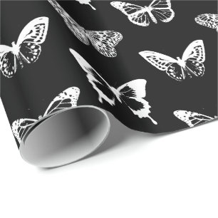 Papel De Presente Esboço da borboleta, branco e preto