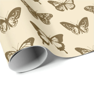 Papel De Presente Esboço da borboleta, castanho chocolate no bege