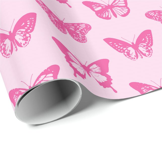 Papel De Presente Esboço da borboleta, luz - rosa e fúcsia (Ponta do rolo)