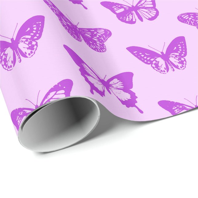 Papel De Presente Esboço da borboleta, rosa-orquídea e violeta (Ponta do rolo)