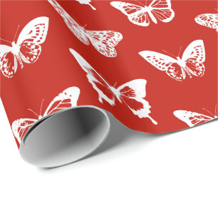 Papel De Presente Esboço da borboleta, vermelho escuro e branco