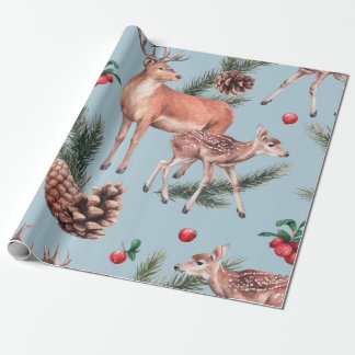 Papel De Presente esboço de animais com pinheiro de veado cones e tw