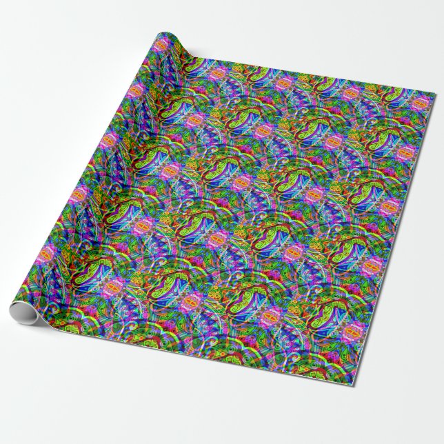 Papel De Presente Esboço de arte fantástica - Abstrato Neon Shift 3 (Desenrolado)