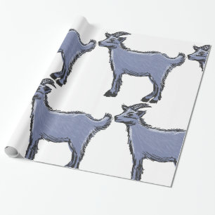 Papel De Presente Esboço de Cabra Cinza Animal de Fazenda Rústico