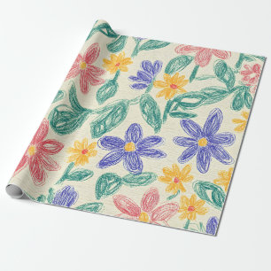 Papel De Presente Esboço de Flor Silvestre Vintage (1)