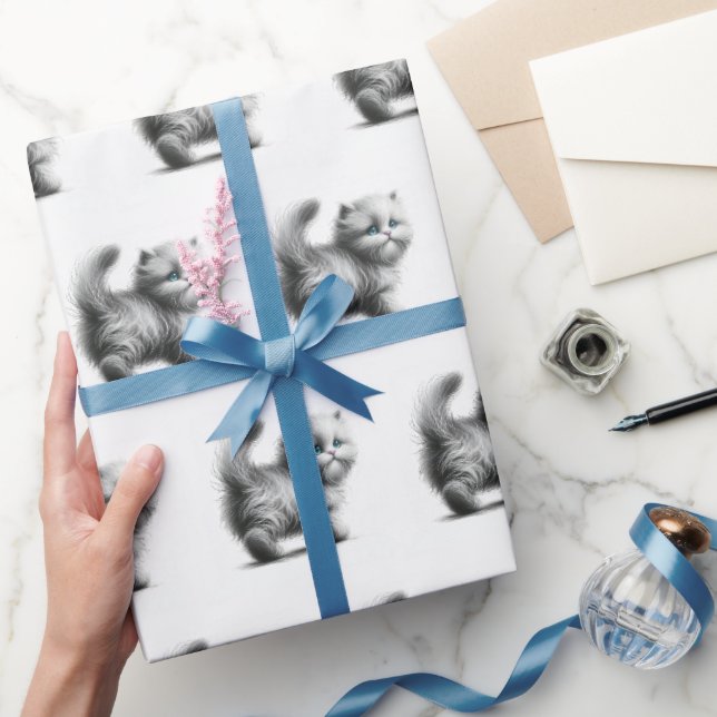 Papel De Presente Esboço de gatinho em branco (Presentear)