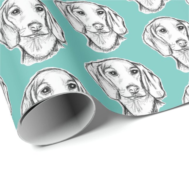 Papel De Presente esboço desenhado à mão de dachshund cachorro filho (Ponta do rolo)