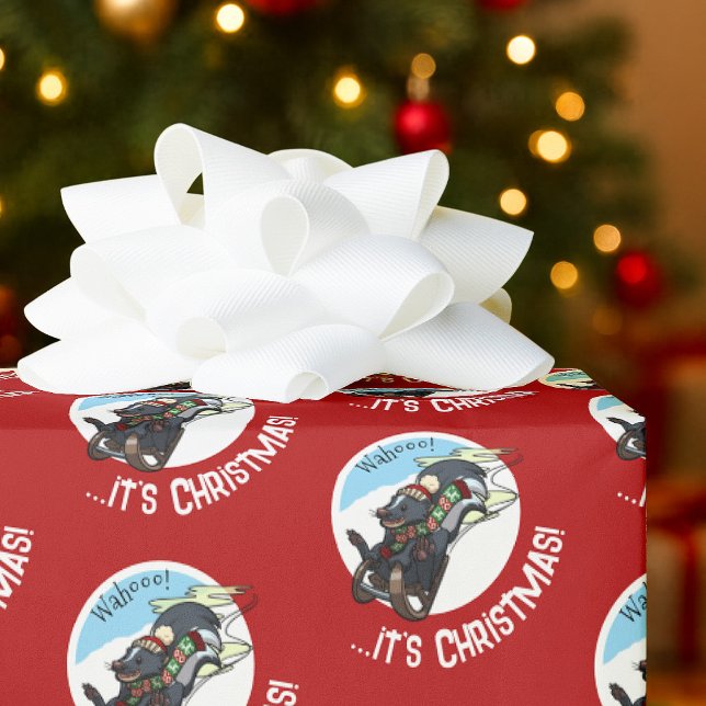 Papel De Presente Esboço engraçado de um gambá num trenó! É Natal! C (Criador carregado)