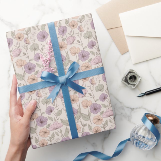 Papel De Presente Esboço Floral Pastel (Presentear)