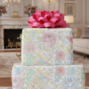 Papel De Presente Esboço Pastel Aquarela Floral