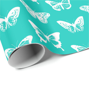 Papel De Presente Esboço, turquesa e branco da borboleta