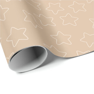 Papel De Presente Esboços de Estrela Jogada Marrom