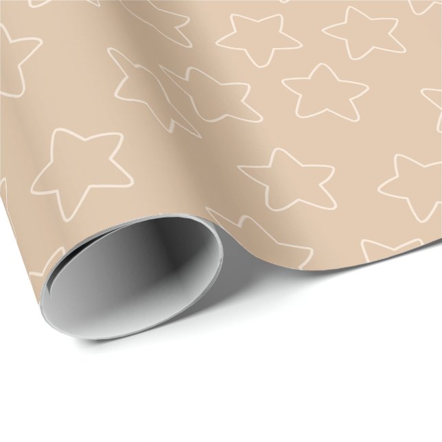 Papel De Presente Esboços de Estrela Jogada Marrom (Ponta do rolo)