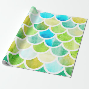 Papel De Presente Escala de sereia. Balanças de peixe de aquarelas.