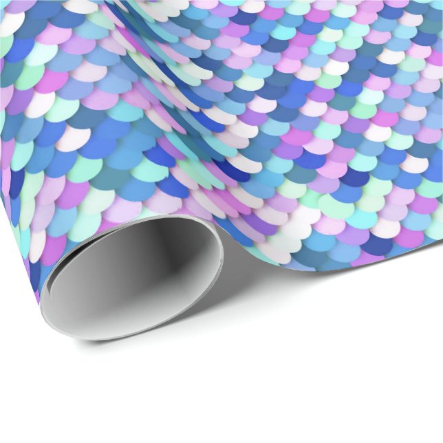 Papel De Presente "Escalas de Dragões" - azul, orquídea e lavanda (Ponta do rolo)