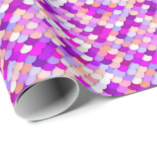 Papel De Presente "Escalas de Dragões" - roxo. rosa quente e pêssego