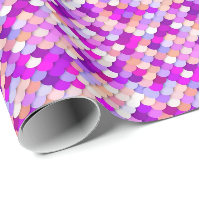 Papel De Presente "Escalas de Dragões" - roxo, rosa quente e pêssego (Ponta do rolo)