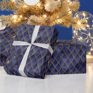Papel De Presente Escalas do Dragão Azul e Dourado