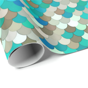 Papel De Presente Escalas, turquesa, Aqua, Taupe, & creme da sereia