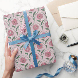 Papel De Presente Escalopa Floral Desenhada à Mão Vintage em Rosa e