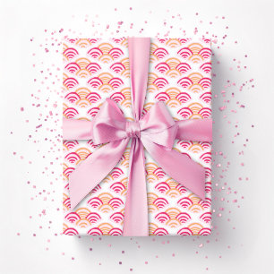 Papel De Presente Escalopes de Pétala em Rosa e Laranja