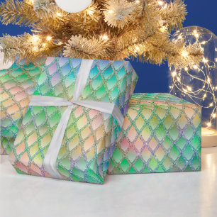 Papel De Presente Escamas de Dragão Arco-íris Pastel Brilhante e Gli