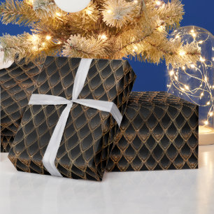 Papel De Presente Escamas de Dragão Brilhantes Preto e Dourado