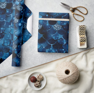 Papel De Presente Escamas de Peixe de Sereia Brilhantes Azul Real El