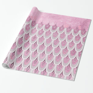 Papel De Presente Escamas De Peixes De Sereia Cinzentos, Rosa-Brilha