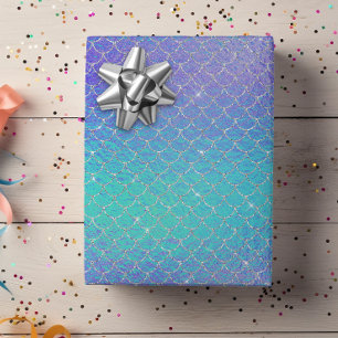 Papel De Presente Escamas de sereia azul roxo iridescente