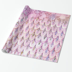 Papel De Presente Escamas de Sereia de Peixes de Sereia Rosa Iridesc