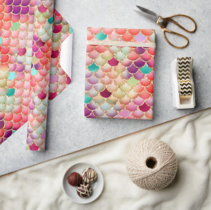 Papel De Presente Escamas de sereia elegantes em glitter e folha de