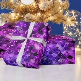 Papel De Presente Escamas de sereia Glamour Oceano Roxo Brilhante