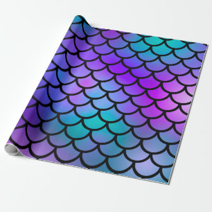 Papel De Presente Escamas de sereia rosa roxo azul fantasia peixe