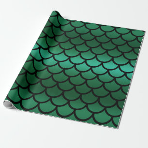 Papel De Presente Escamas de Sereia Verde e Preto Peixe Fantasia