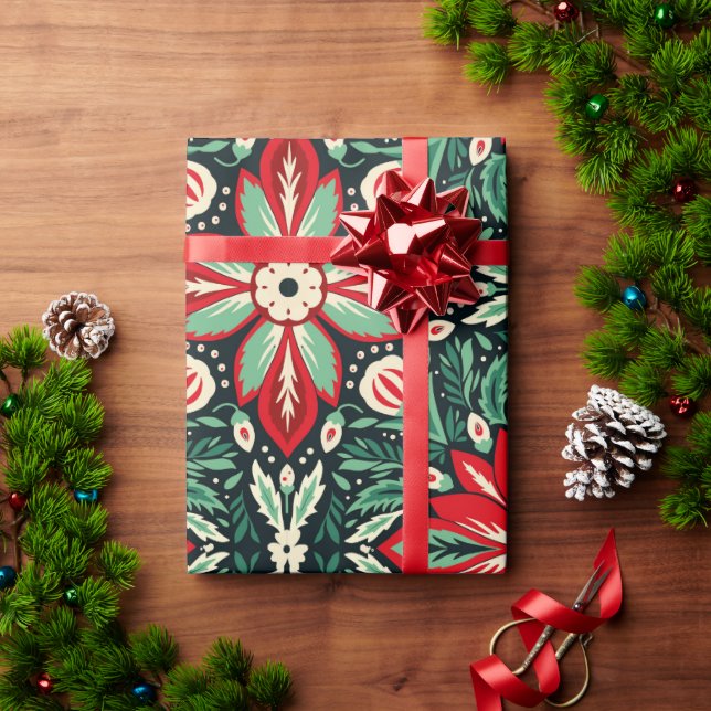 Papel De Presente Escandinávia Art Natal Vermelho e Verde (Presente de Natal)