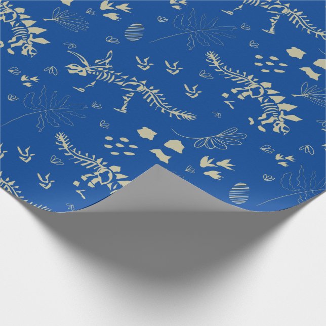 Papel De Presente Escavação de Fóssil Dinossauro Azul e bege (Ponta)