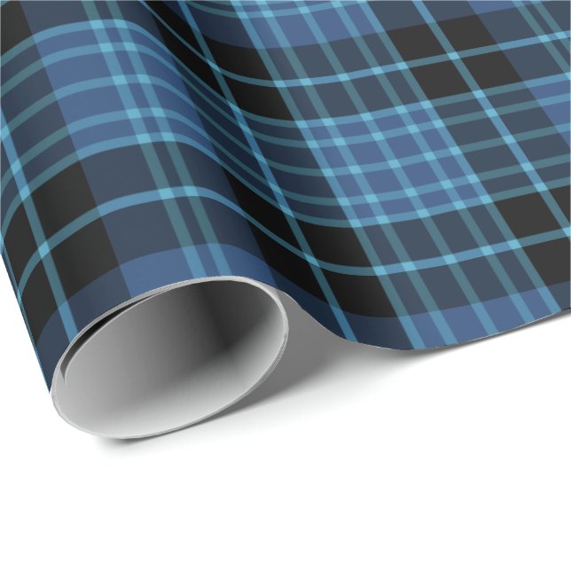 Papel De Presente Escocês Clergy Tartan Blue e Black Xadrez (Ponta do rolo)