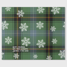 Papel De Presente Escocês Verde Tartan Snowflake Personalizado Xmas