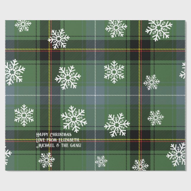 Papel De Presente Escocês Verde Tartan Snowflake Personalizado Xmas (Aberto)