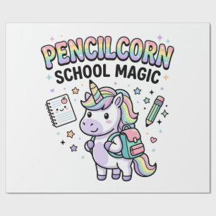 Papel De Presente Escola de Lápis de Unicórnio Magia Encantadora Mer