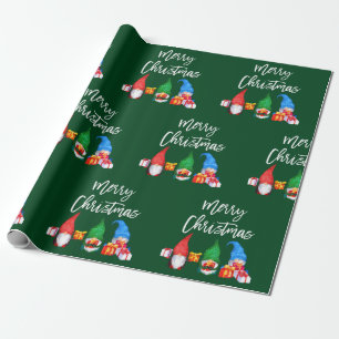 Papel De Presente Escova Natal Gnomos de Água Verde