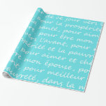 Papel De Presente Escrita francesa Tiffany dos votos de casamento<br><div class="desc">Este papel de envolvimento moderno bonito do estilo do vintage caracteriza o texto branco do estilo da escrita de votos de casamento franceses em um fundo colorido azul inspirado Tiffany chique.</div>