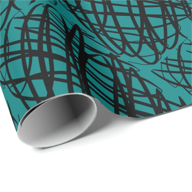 Papel De Presente Escrivora Simples | Preto | Ângulo | Teal | (Ponta do rolo)